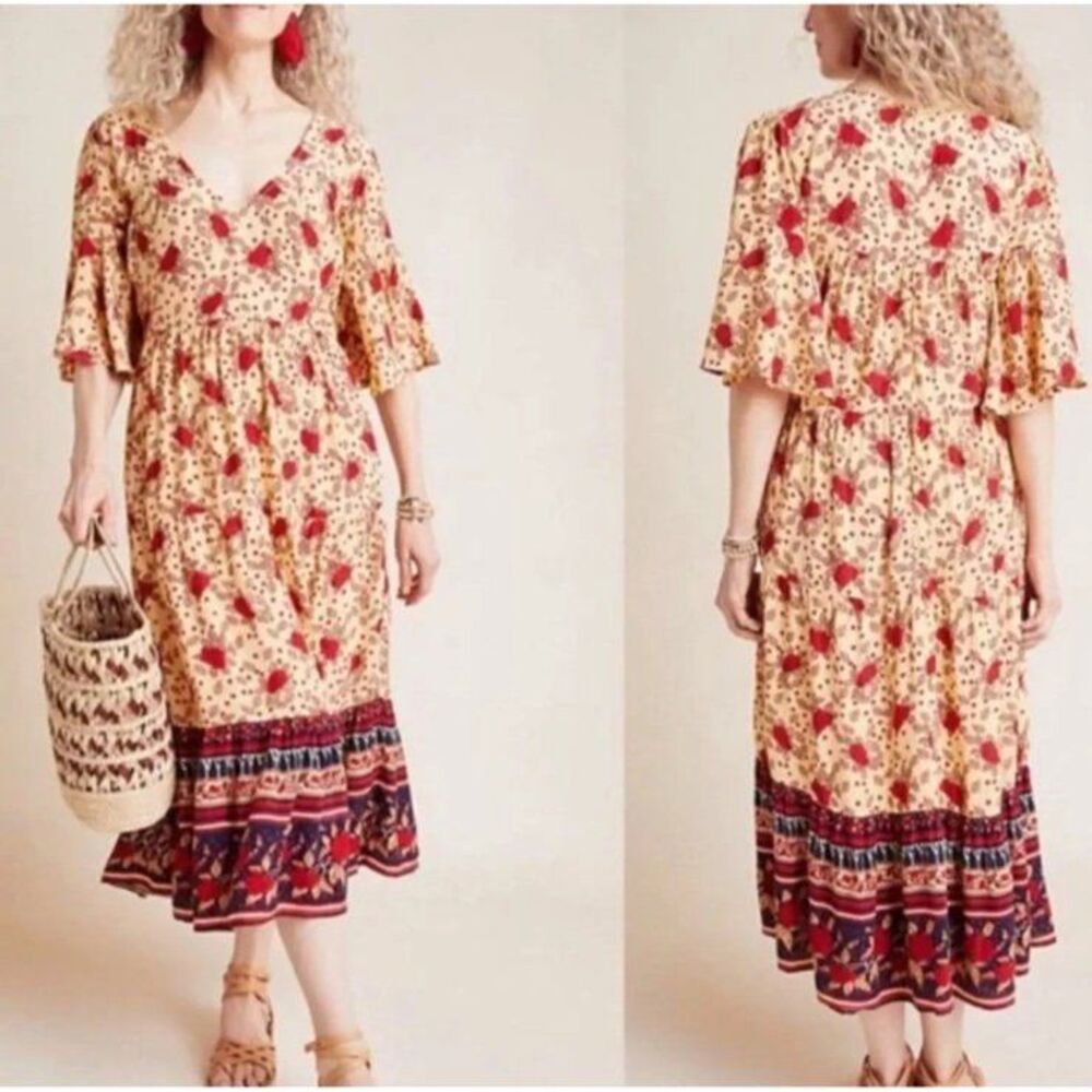 FAITHFULL THE BRAND x ANTHROPOLOGIE Melia Rose Garden Midi Tiered Ruffle Dress 4